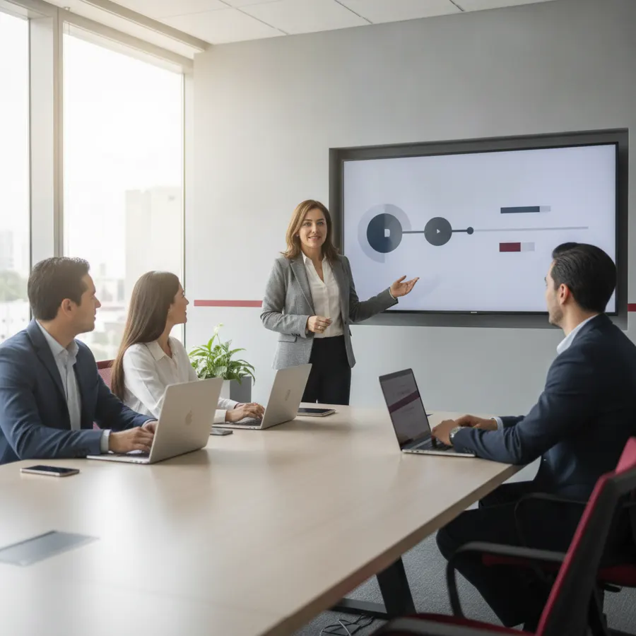 Líder de proyecto presentando el plan de trabajo a su equipo